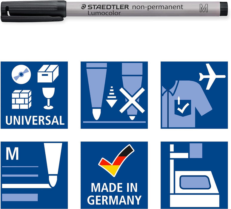 STAEDTLER 315-9 Lumocolor Non-Permanent Pen, Medium Line Width, 1.0mm - Black (Box of 10