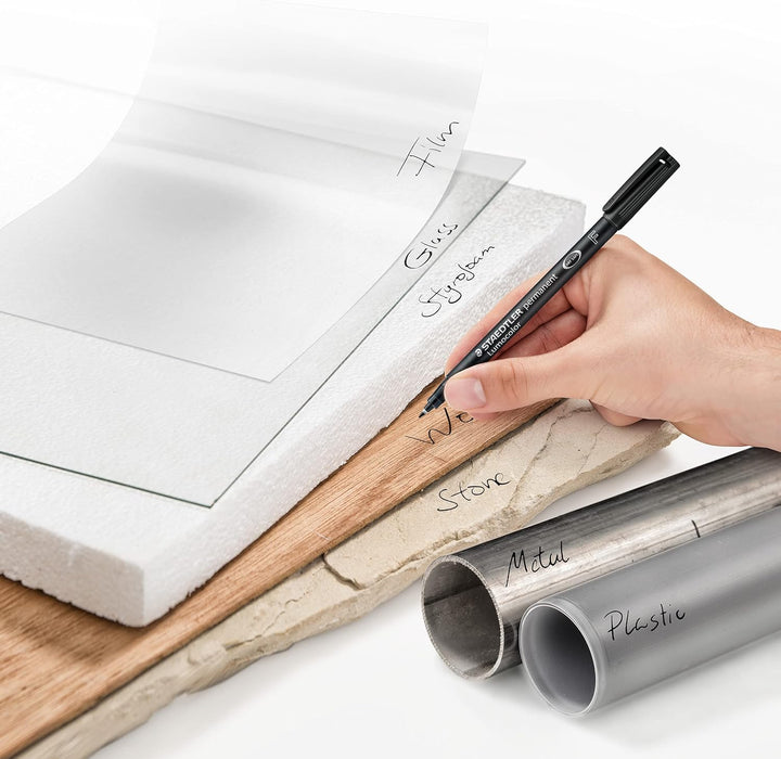 STAEDTLER 318-9 Lumocolor Permanent Pen, Fine Line Width, 0.6mm - Black (Box of 10