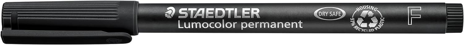 STAEDTLER 318-9 Lumocolor Permanent Pen, Fine Line Width, 0.6mm - Black (Box of 10