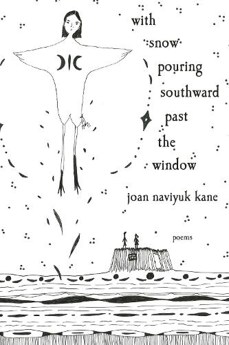 with snow pouring southward past the window