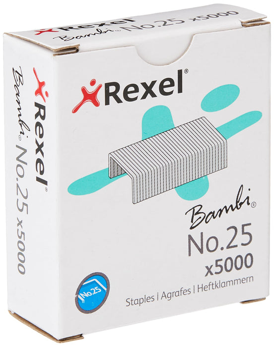 Rexel No.25 Small Staples, For Stapling up to 10 Sheets, Use with Mini Staplers, Box of 5000, 5025