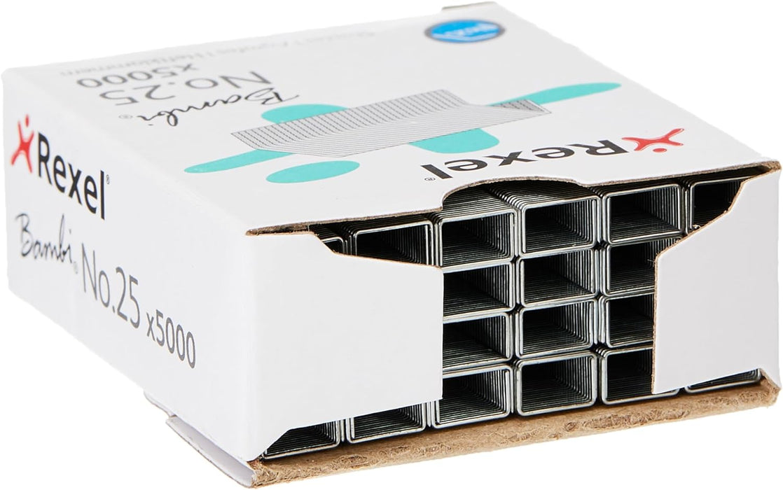 Rexel No.25 Small Staples, For Stapling up to 10 Sheets, Use with Mini Staplers, Box of 5000, 5025