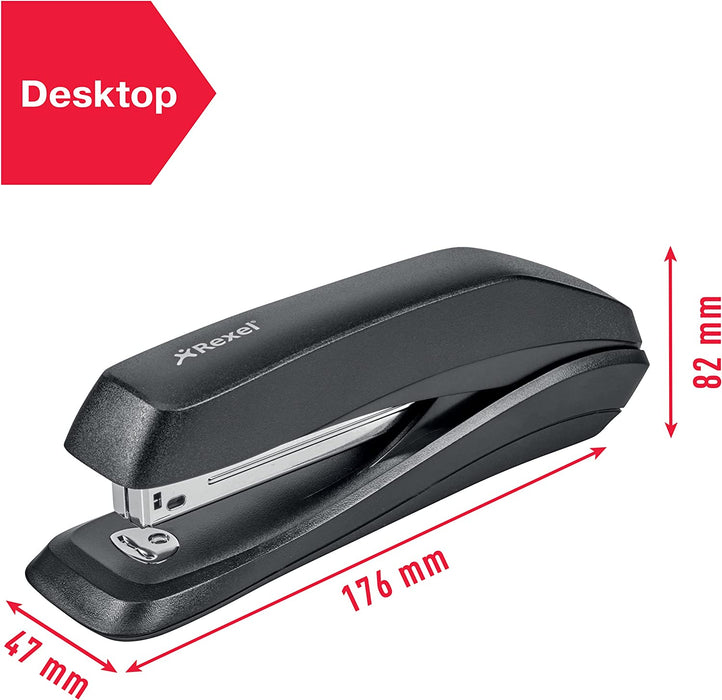 Rexel Ecodesk Desktop Stapler, 20 Sheets, Made with 50% Recycled Plastic, Eco Friendly, 2100026, Black (Pack of 2