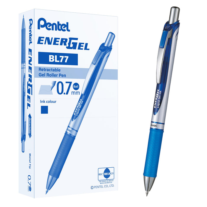Pentel Energel XM Retractable Gel Pen with 0.7 mm Tip, 0.35 mm Line Width - Blue, Pack of 12