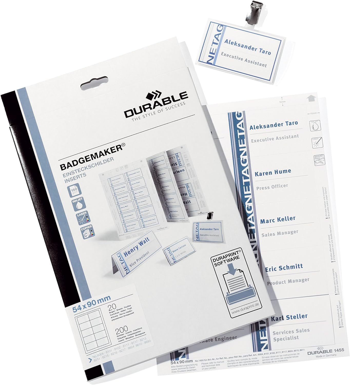 Durable Click-Fold convex name badge inserts, 3.56 x 2.125 Inches, White, 200 per Pack (1455-02