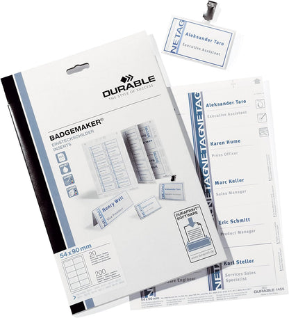 Durable Click-Fold convex name badge inserts, 3.56 x 2.125 Inches, White, 200 per Pack (1455-02