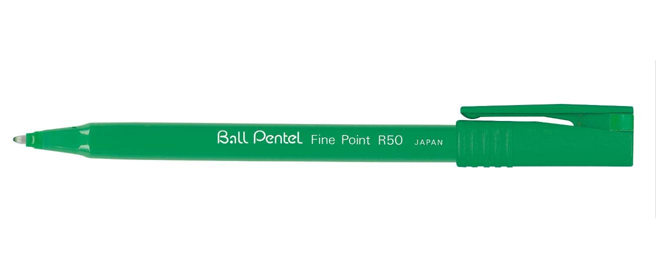 Pentel R50 Bolígrafo Verde Barril Base de Agua 0.8mm Punta 0.4mm Line Azul Ref R50-C