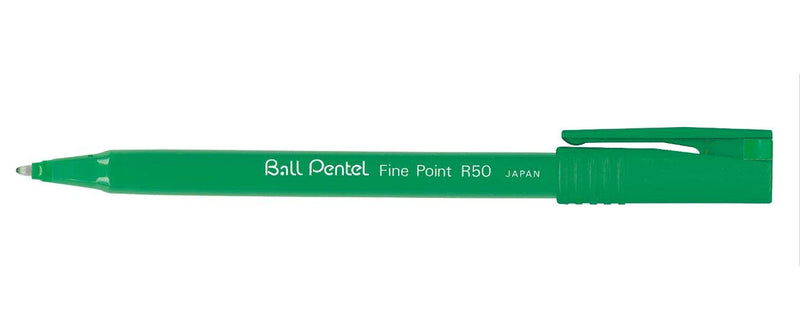 Pentel R50 Bolígrafo Verde Barril Base de Agua 0.8mm Punta 0.4mm Line Azul Ref R50-C