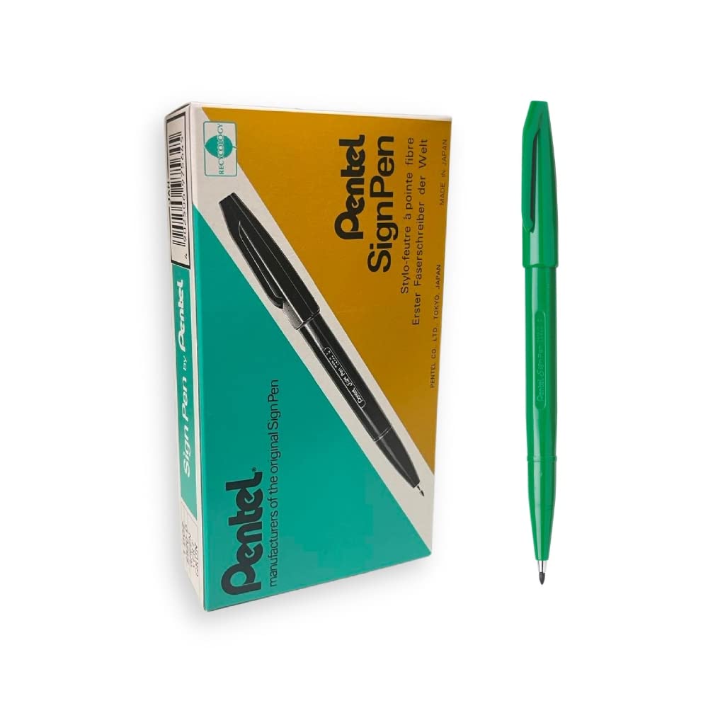 Pentel Sign Pen - Paquete de 12 rotuladores de punta fina con trazo medio, verde