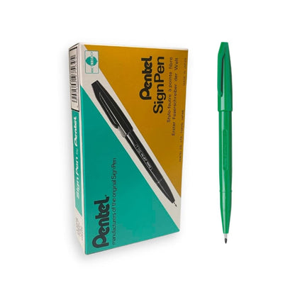 Pentel Sign Pen - Paquete de 12 rotuladores de punta fina con trazo medio, verde