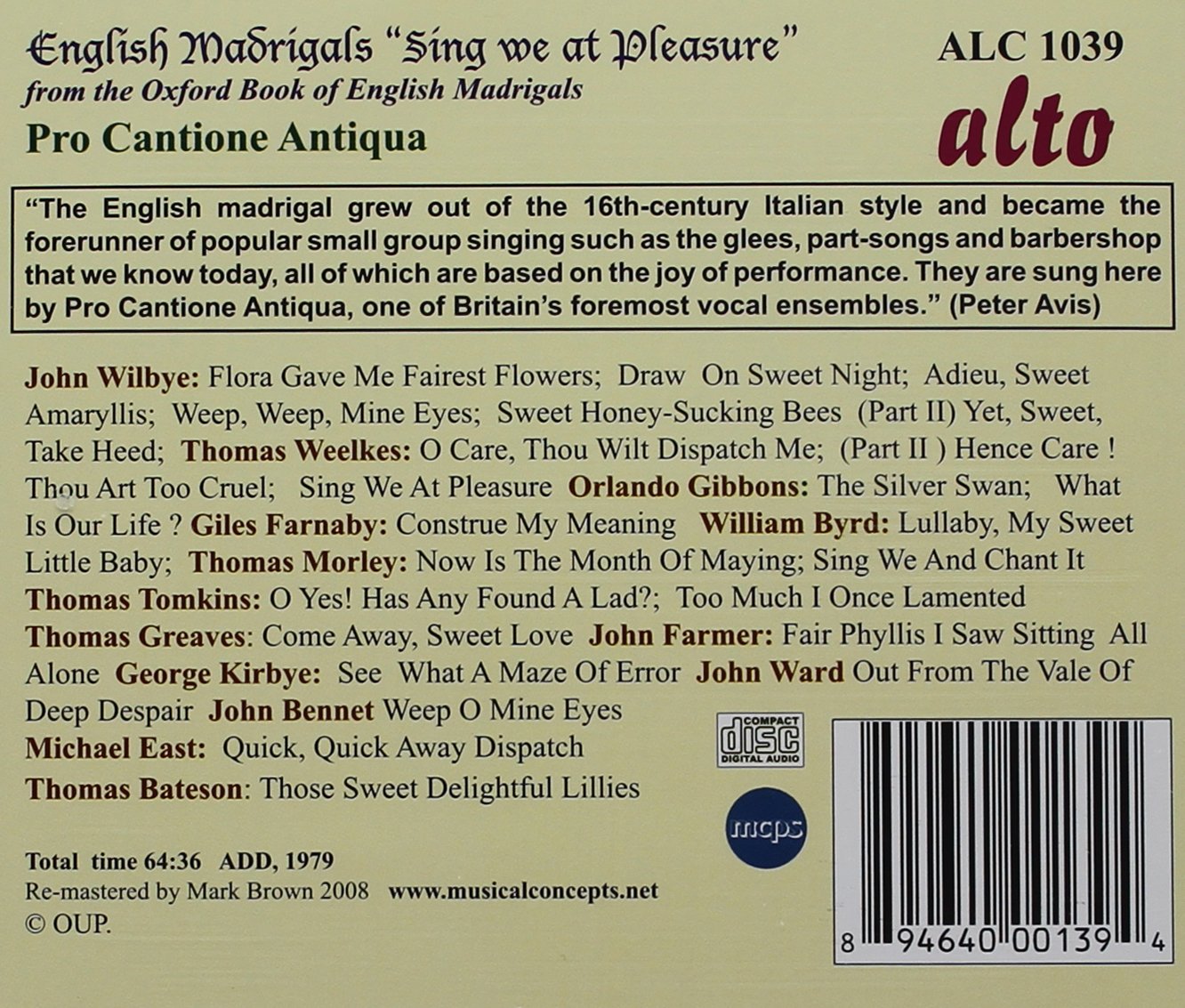 English Madrigals from the Oxford Book of English Madrigals