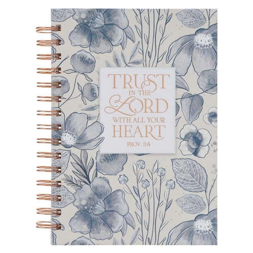 Christian Art Gifts Inspirational Journal, Trust in the Lord Wide Ruled Notebook, Proverbs 3:5 Bible Verse, Blue Floral, 192 Lined Pages W/Scripture, (8.4" X 6.4" X 1")