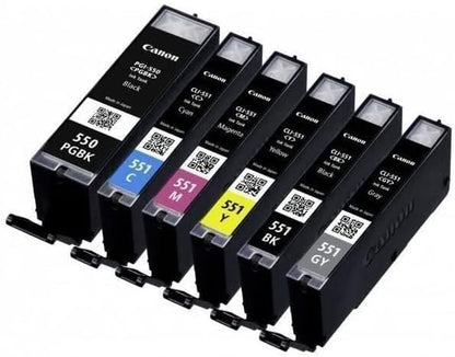 Canon Ink Cartridge for Pgi550Pgbk/Cli551 - Multicolour (Pack of 6