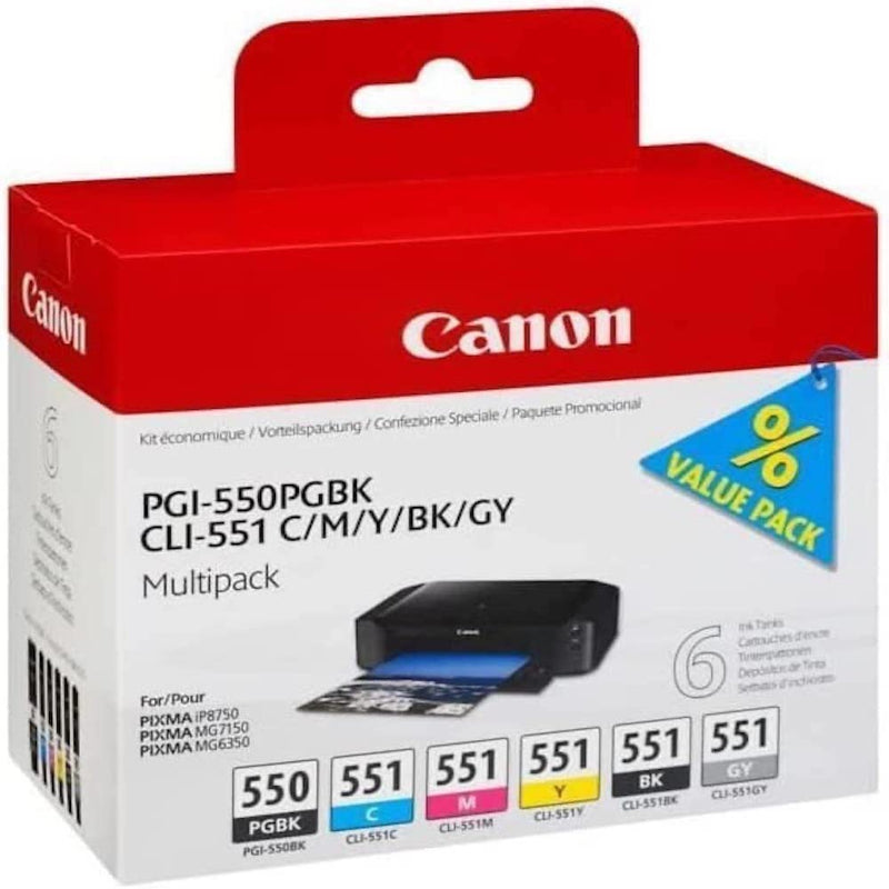 Canon Ink Cartridge for Pgi550Pgbk/Cli551 - Multicolour (Pack of 6