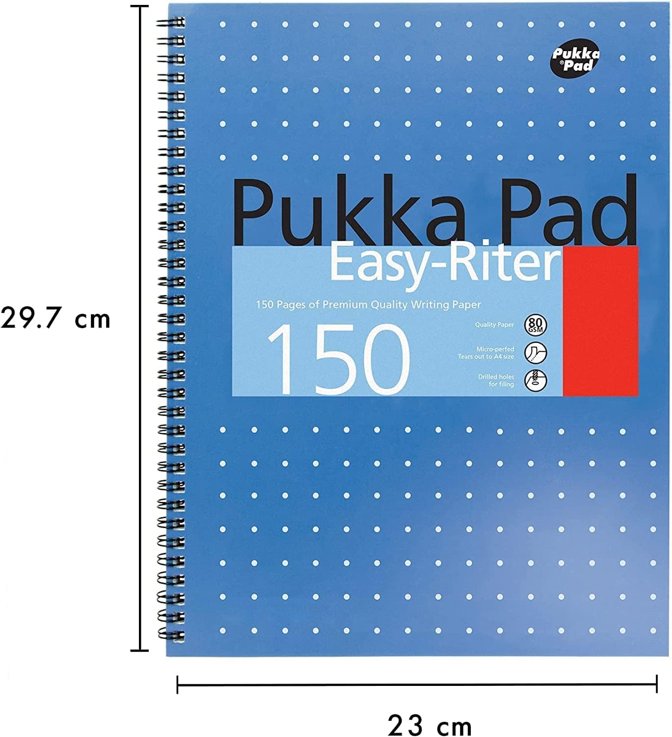 Pukka Pad, Easy-Riter A4 Notebook 3-Pack – Twin Wirebinding with 150 Pages of 80GSM Paper, Perforated Edges, and 4 Hole-Punch Compatibility – 29.3 x 27cm Pack of 3