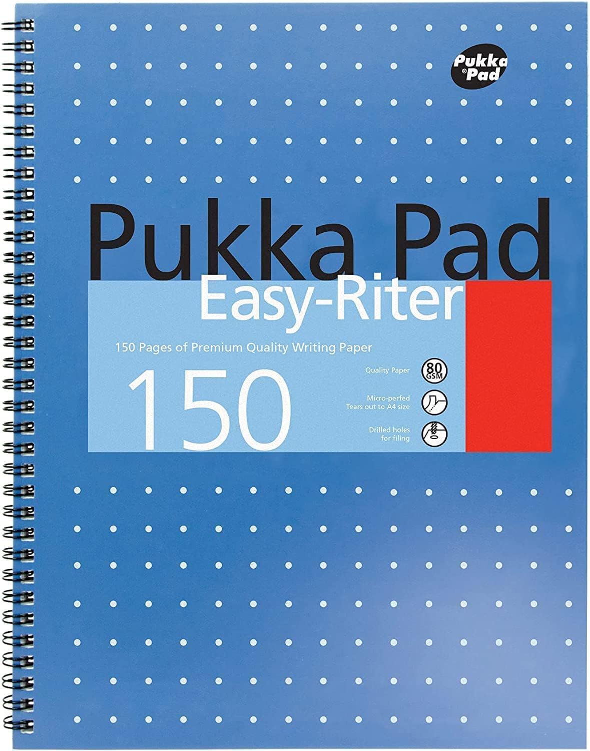 Pukka Pad, Easy-Riter A4 Notebook 3-Pack – Twin Wirebinding with 150 Pages of 80GSM Paper, Perforated Edges, and 4 Hole-Punch Compatibility – 29.3 x 27cm Pack of 3