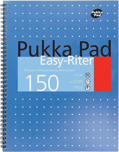 Pukka Pad, Easy-Riter A4 Notebook 3-Pack – Twin Wirebinding with 150 Pages of 80GSM Paper, Perforated Edges, and 4 Hole-Punch Compatibility – 29.3 x 27cm Pack of 3
