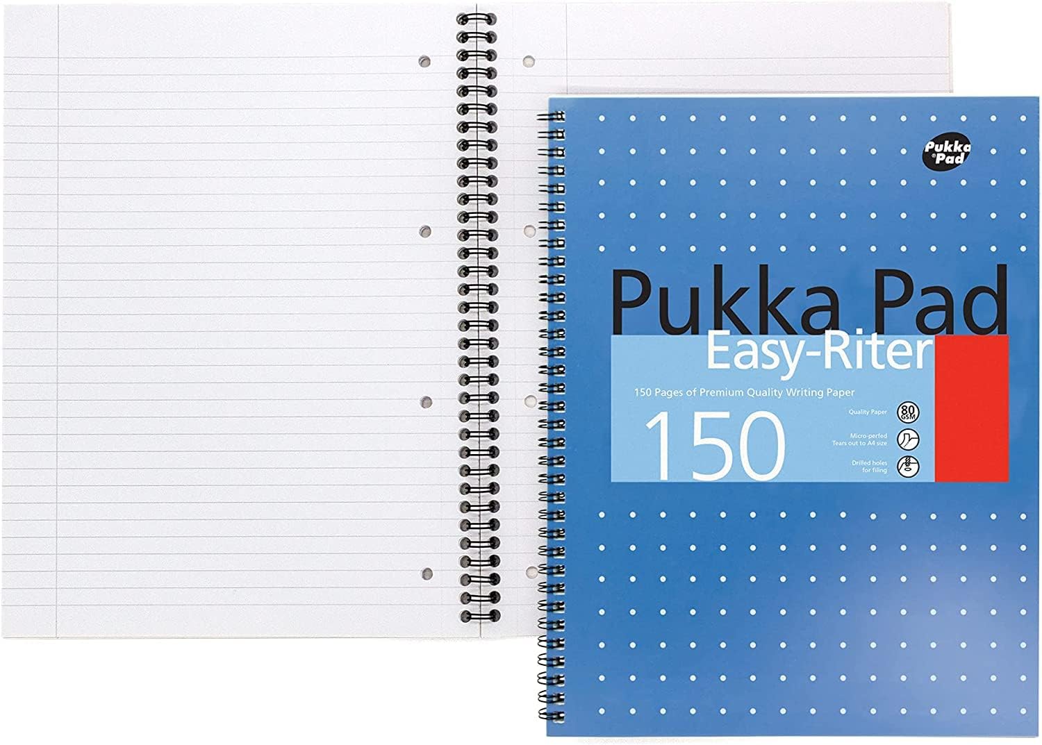 Pukka Pad, Easy-Riter A4 Notebook 3-Pack – Twin Wirebinding with 150 Pages of 80GSM Paper, Perforated Edges, and 4 Hole-Punch Compatibility – 29.3 x 27cm Pack of 3