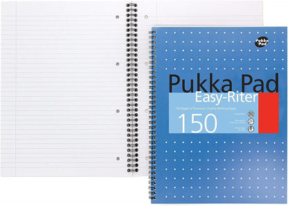 Pukka Pad, Easy-Riter A4 Notebook 3-Pack – Twin Wirebinding with 150 Pages of 80GSM Paper, Perforated Edges, and 4 Hole-Punch Compatibility – 29.3 x 27cm Pack of 3