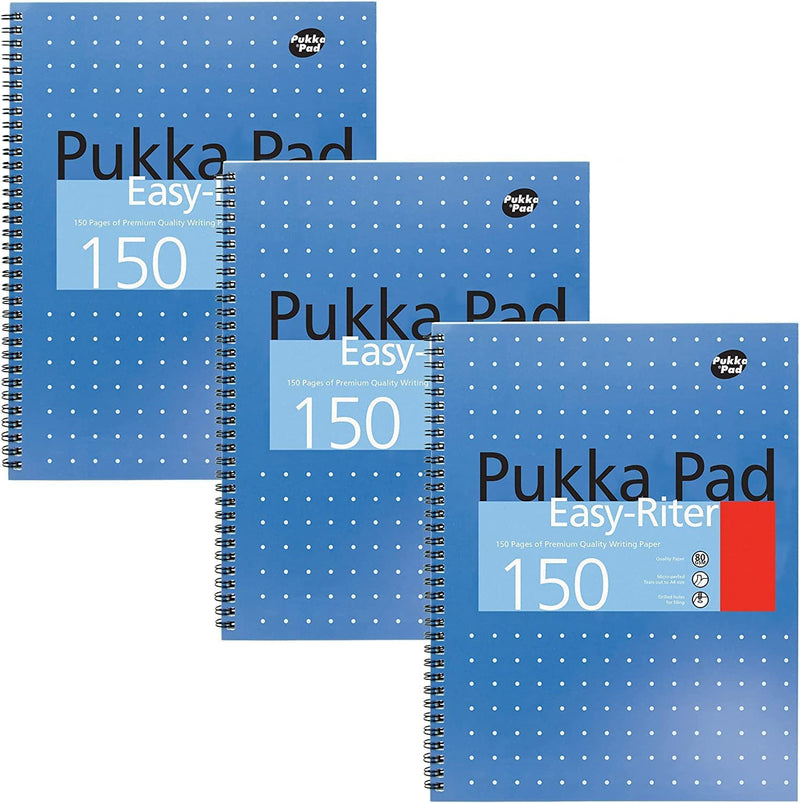 Pukka Pad, Easy-Riter A4 Notebook 3-Pack – Twin Wirebinding with 150 Pages of 80GSM Paper, Perforated Edges, and 4 Hole-Punch Compatibility – 29.3 x 27cm Pack of 3