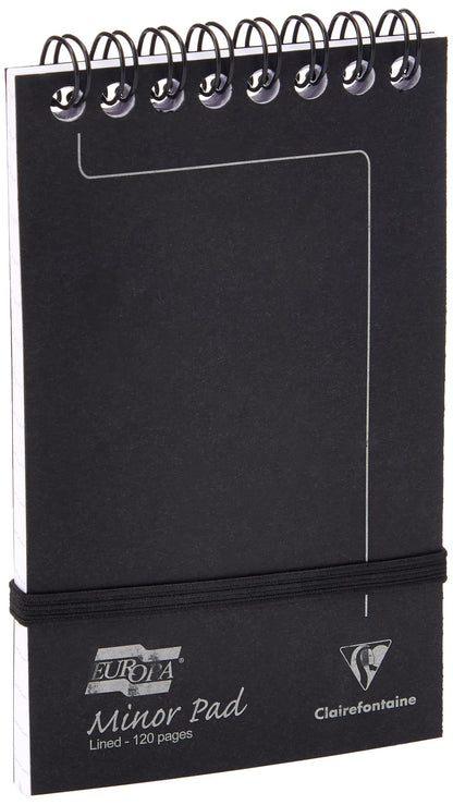 Clairefontaine Europa Minor Notepad Wirebound Elasticated Ruled 80 gsm 120 Pages, 127 x 76 mm, Black 3012Z , Pack 10