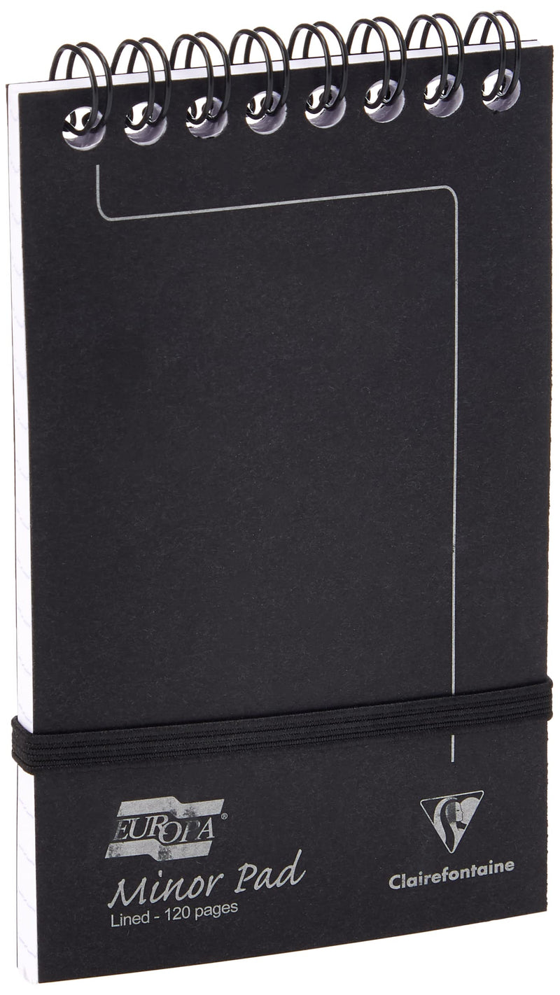 Clairefontaine Europa Minor Notepad Wirebound Elasticated Ruled 80 gsm 120 Pages, 127 x 76 mm, Black 3012Z , Pack 10