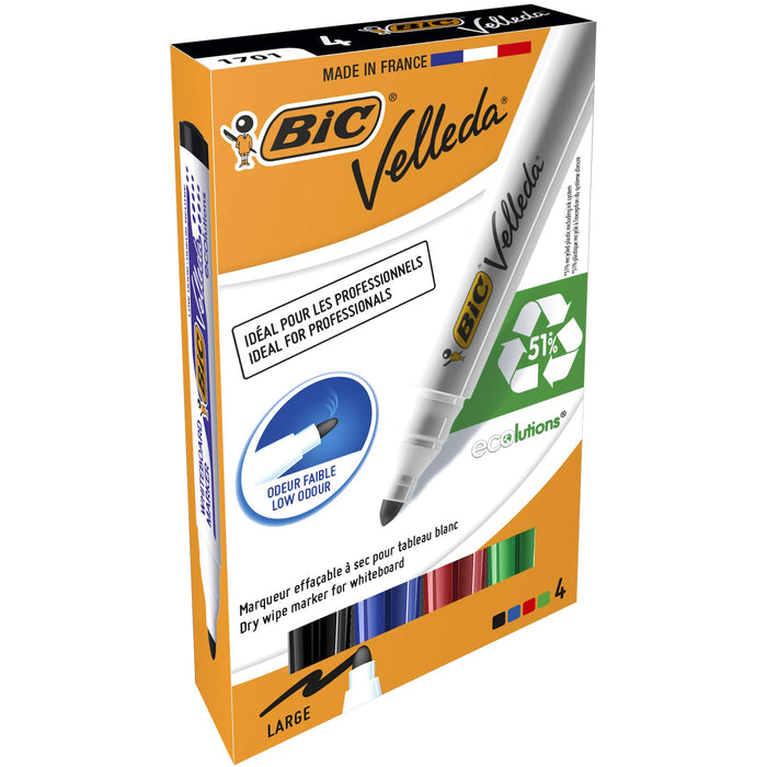 Bic TS-140038 Velleda 1701 Dry Wipe Bullet Tip Whiteboard Marker Pen, Pack of 4