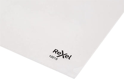 Rexel Essential A4 Document Folder, Clear Embossed, 85mic, Cut Flush, L-Folder, Pack 100, 12215