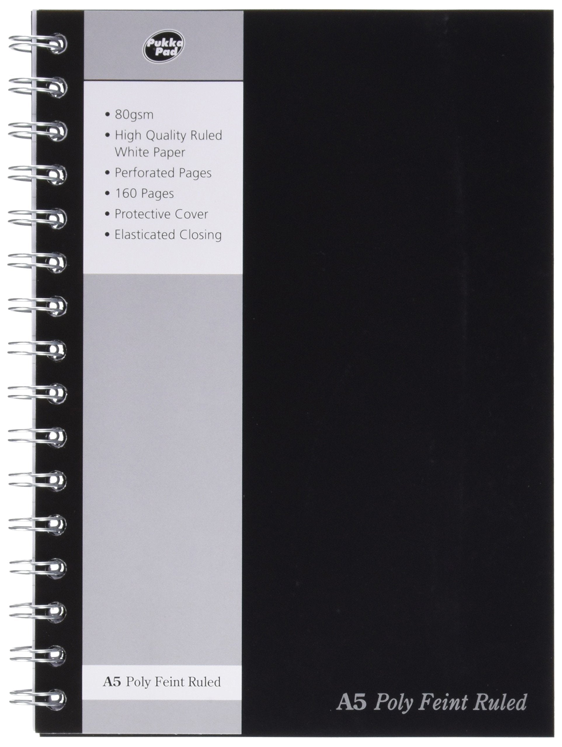 Pukka Pads Poly Jotta - Cuaderno de espiral doble (3 unidades, A5, 160 hojas microperforadas, 80 g/m², raya de 8 mm, con cierre elástico, tapa de polipropileno