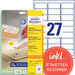 Avery L4737REV-25 Self-Adhesive Removable Labels, 27 Labels Per A4 Sheet, White