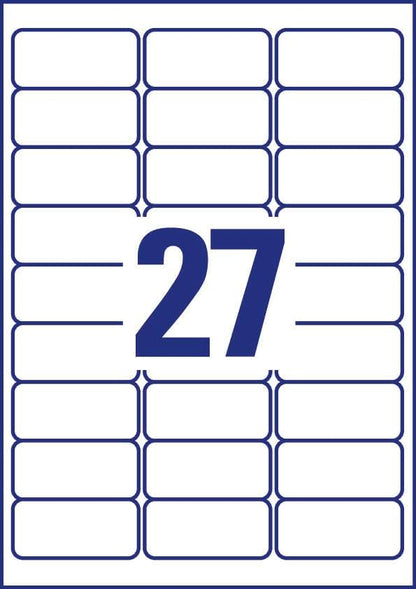 Avery L4737REV-25 Self-Adhesive Removable Labels, 27 Labels Per A4 Sheet, White