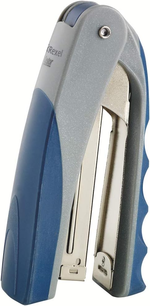 Rexel Centor Half Strip Stapler, 25 Sheet Capacity, Uses 24/6 and 26/6 Staples, Includes Staples, Metal Body, Blue/Back, 2100596