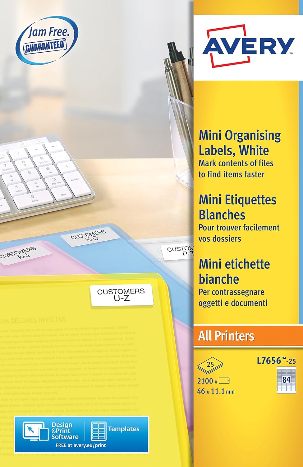 Avery Self Adhesive Mini Organising Labels, All Printers, 84 Labels Per A4 Sheet, 2100 Labels, QuickPEEL (L7656