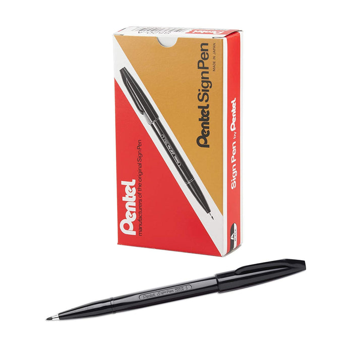 Pentel Lot de 12 S520 Sign Pen Stylo feutre à Pointe fibre fine Noir