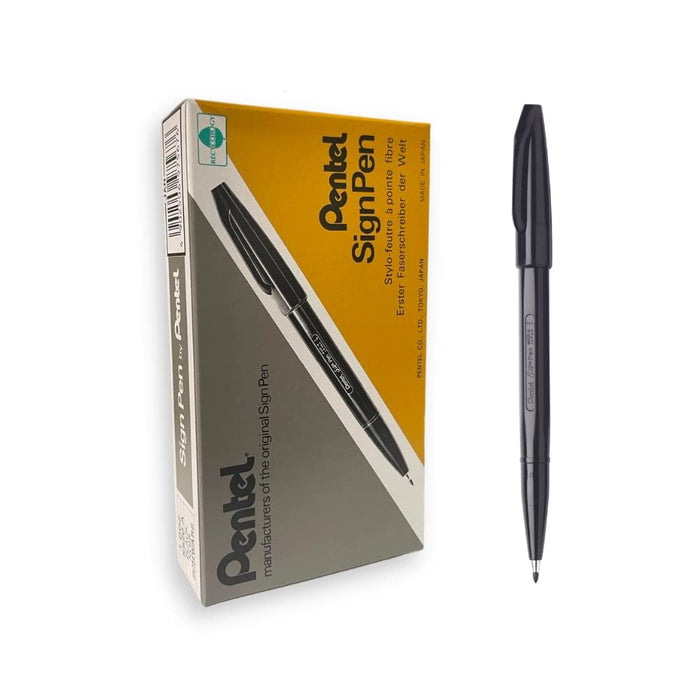 Pentel Lot de 12 S520 Sign Pen Stylo feutre à Pointe fibre fine Noir