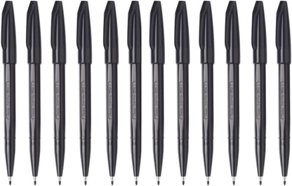 Pentel Lot de 12 S520 Sign Pen Stylo feutre à Pointe fibre fine Noir