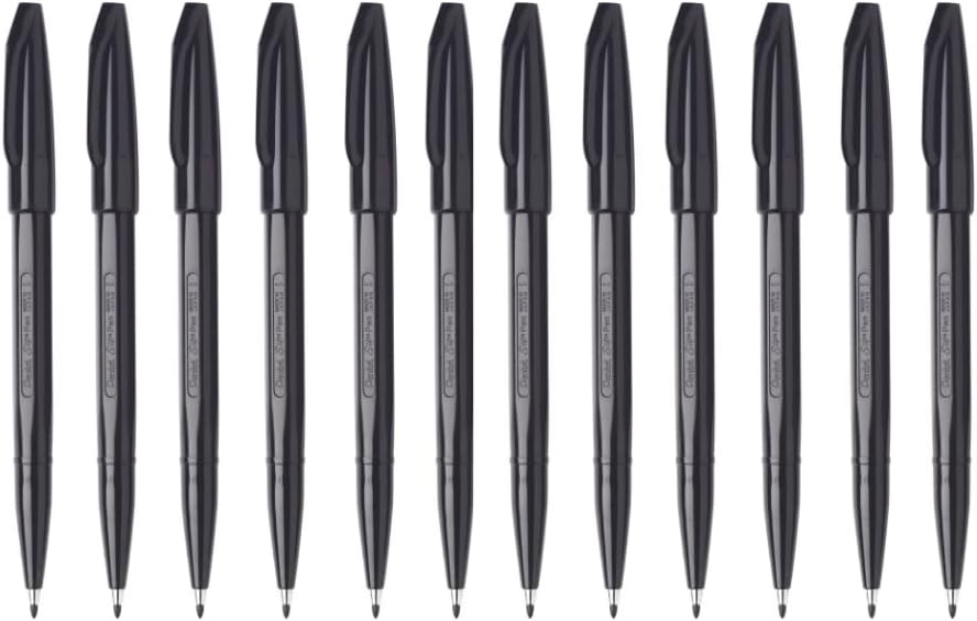 Pentel Lot de 12 S520 Sign Pen Stylo feutre à Pointe fibre fine Noir