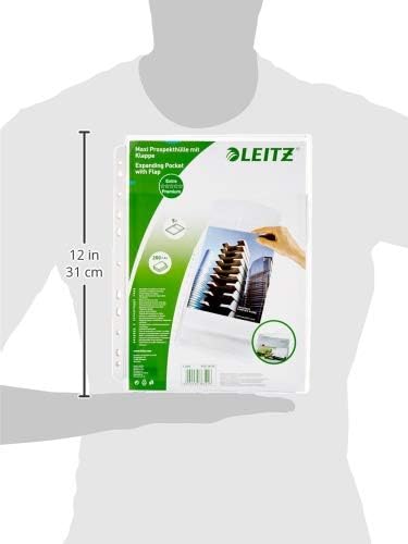 Leitz Premium Plastic Punched Pocket A4, Expanding, High Capacity 200 Sheets, 170 Micron PVC, Top Flap, Pack of 5, 47573003