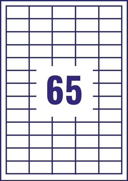 Avery 3666-40 self-adhesive Multipurpose/copier Labels, 65 labels per A4 Sheet, White, 40 Sheets