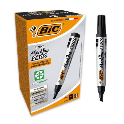 BIC Marking 2300 ECOlutions, Multi-Surface Black Permanent Markers, Ideal for School, Low-Odour Ink, Pack of 12