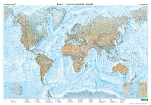 Wall map metal rods: world physical sea relief