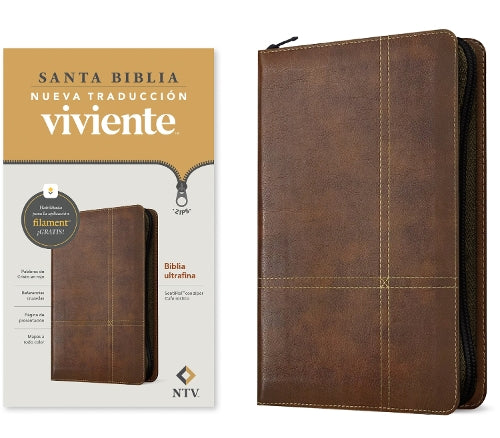 Biblia Ultrafina Ntv de Zíper, Con Filament (Sentipiel, Café Rústico, Letra Roja)