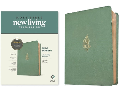 NLT Sage Green Palm Imitation Leather Filament Wide Margin Bible