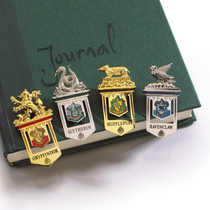 The Noble Collection Harry Potter Hogwarts Bookmarks - 6.3in (16cm) Display Set of 4 Metal Hogwarts House Bookmarks - Officially Licensed Film Set Movie Gifts Stationery