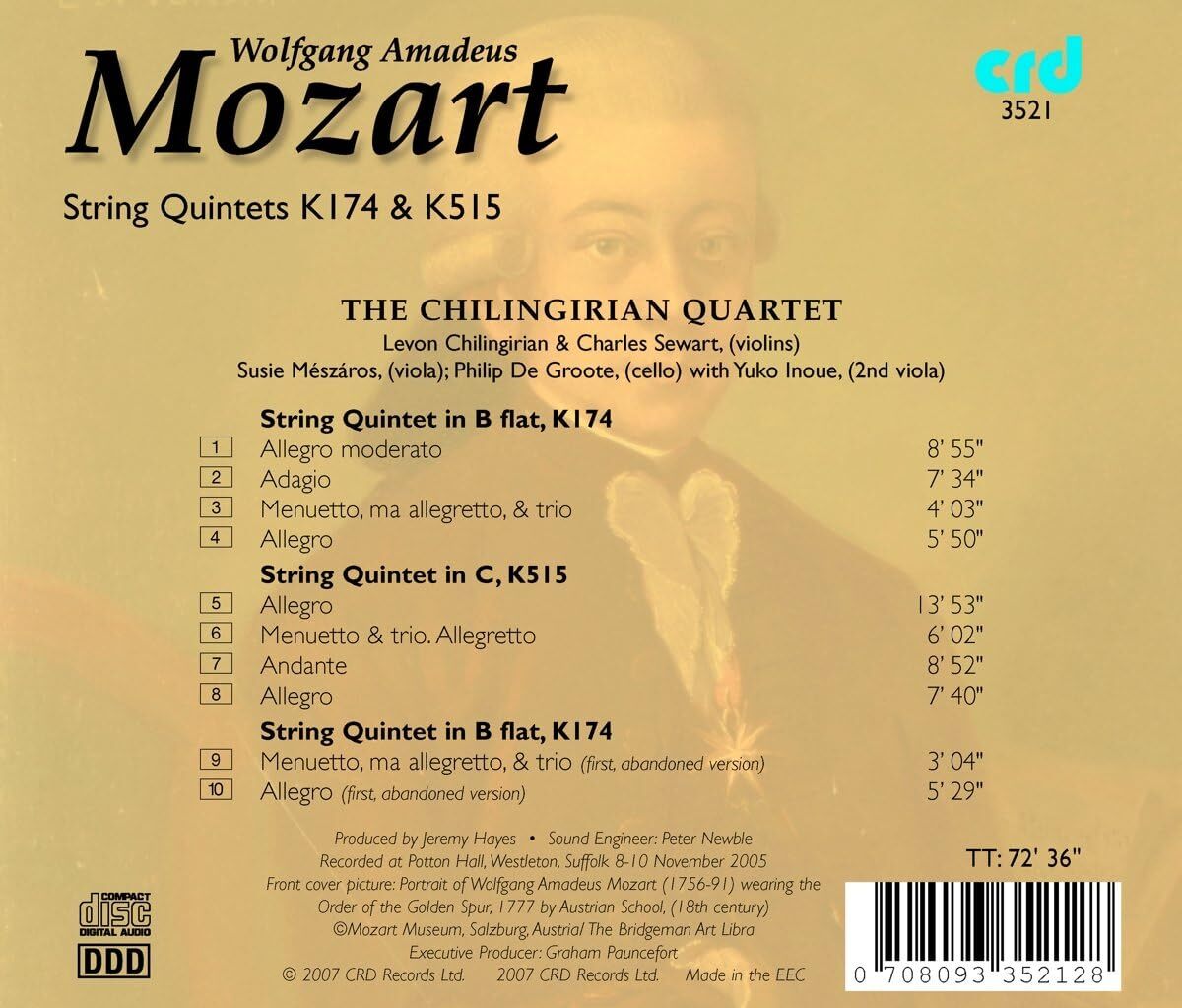 Wolfgang Amadeus Mozart: String Quintets, K174 & K515
