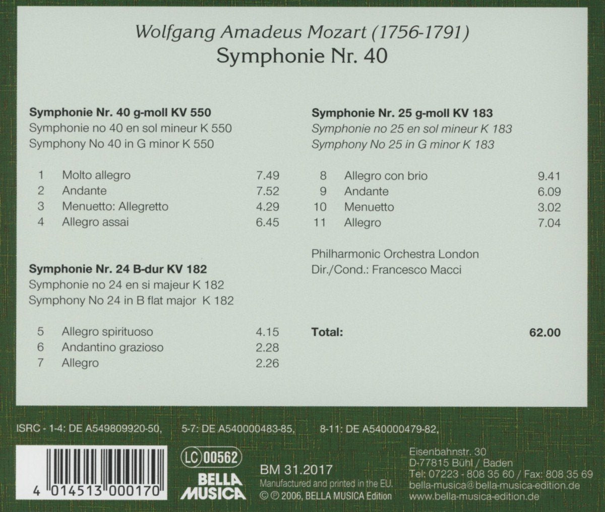 Symphonies Nos 40 24 25