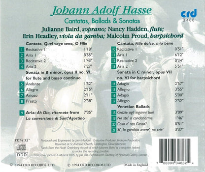 Johann Adolf Hasse: Cantatas, Ballads & Sonatas