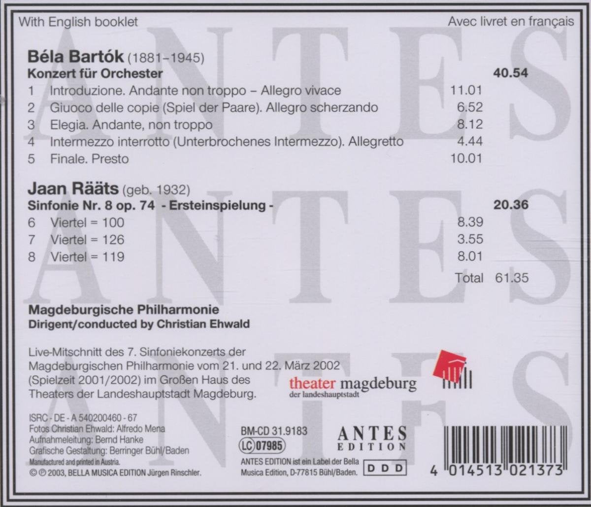 Raats: Symphony No. 8 / Bartok: Concerto for Orchestra