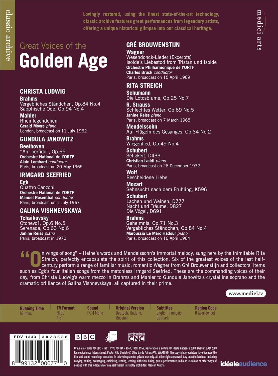Great Voices of the Golden Age: Ludwig/Streich/Janowitz/Seefried/Vishnevskaya/Brouwenstijn