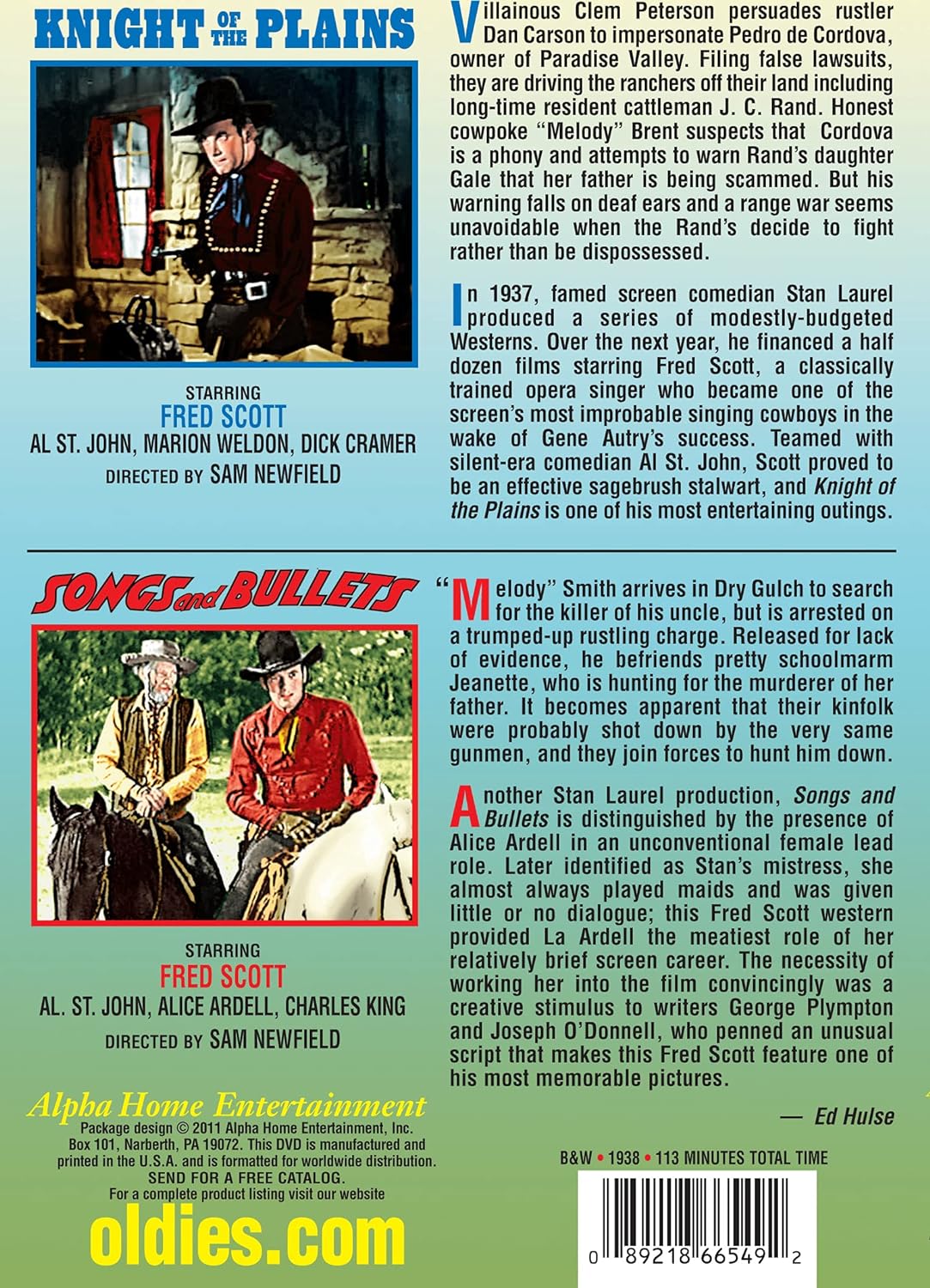 Fred Scott Double Feature: Knight of the Plains / Songs and Bullets